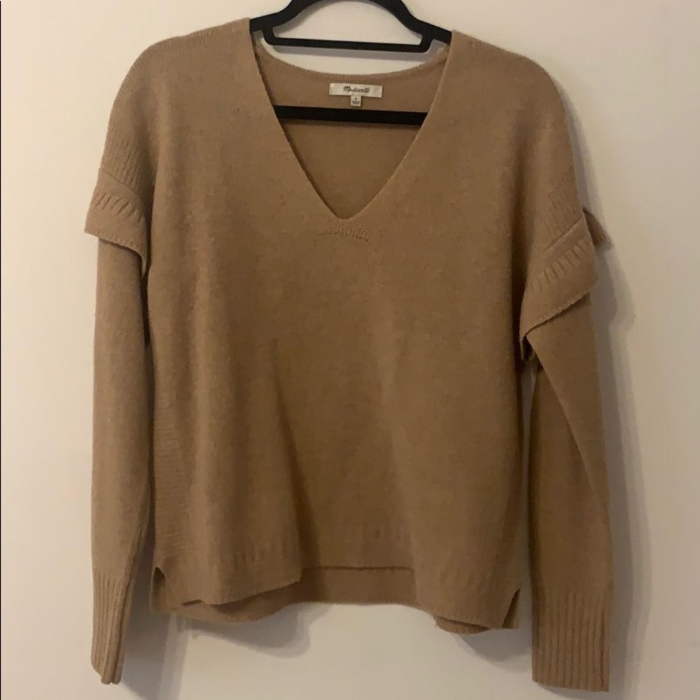 Madewell camel ruffled sleeved sweater